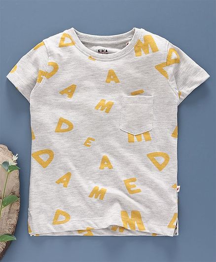 Ed-a-Mamma Half Sleeved All Over Printed Organic Tee With Front Pocket - Ecru