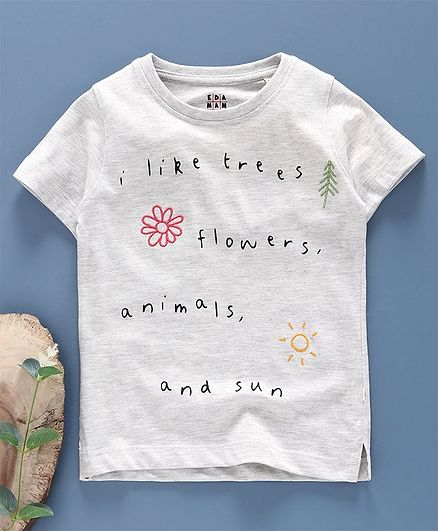 Ed-a-Mamma Half Sleeves Organic Tee With Print - Ecru