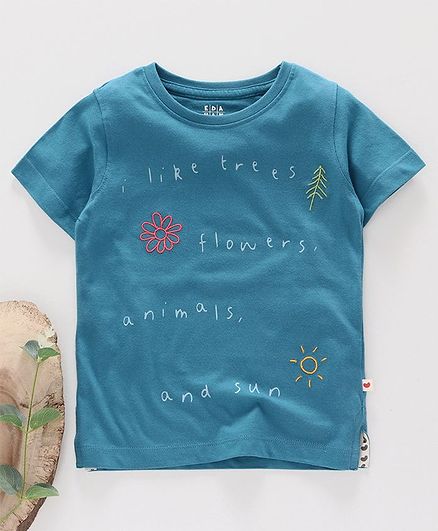 Ed-a-Mamma Half Sleeves Organic Tee With Print - Royal Blue
