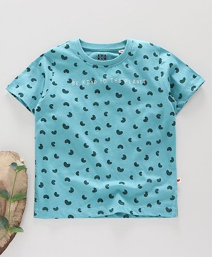 Ed-a-Mamma Half Sleeves Organic Happy Bean Print Tee - Teal