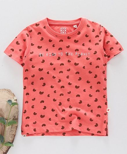 Ed-a-Mamma Half Sleeves Organic Happy Bean Print Tee - Coral