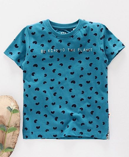 Ed-a-Mamma Half Sleeves Organic Happy Bean Printed Tee - Blue