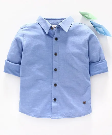 Ed-a-Mamma Full Sleeved Knit Shirt With Roll Ups & Tab - Sky Blue