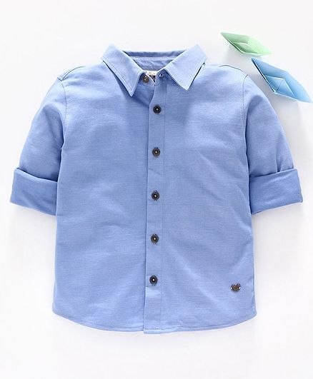 Ed-a-Mamma Full Sleeved Knit Shirt With Roll Ups & Tab - Sky Blue