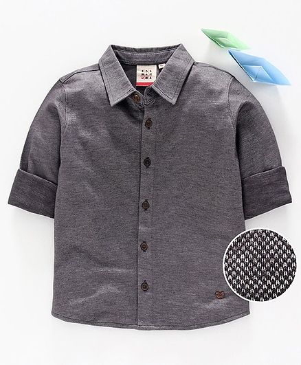 Ed-a-Mamma Full Sleeved Knit Shirt With Roll Ups & Tab - Dark Grey