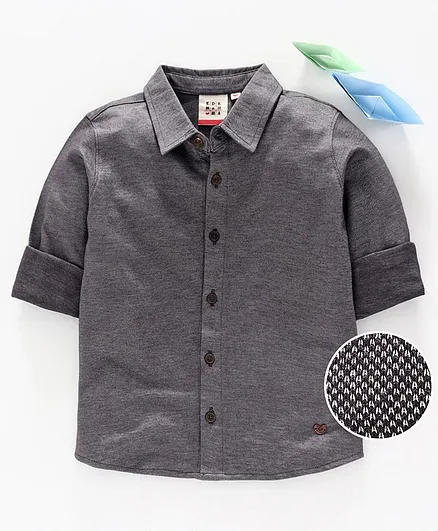 Ed-a-Mamma Full Sleeved Knit Shirt With Roll Ups & Tab - Dark Grey