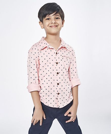 Ed-a-Mamma Full Sleeves Knit Printed Shirt - Peach