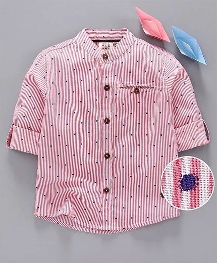 Ed-a-Mamma Full Sleeves Striped Shirt With Roll Ups - Pink