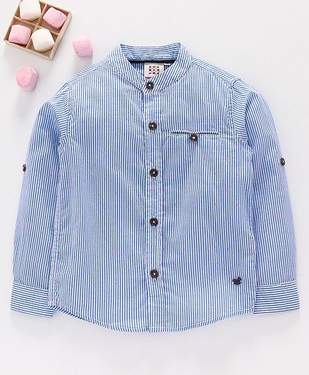 Ed-a-Mamma Full Sleeves Striped Shirt With Roll Ups - Blue