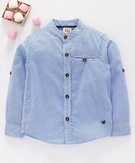 Ed-a-Mamma Full Sleeves Striped Shirt With Roll Ups - Blue