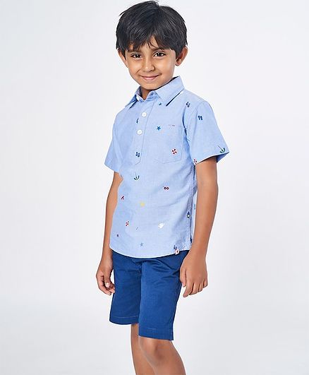 Ed-a-Mamma Half Sleeves Star Printed Shirt - Blue