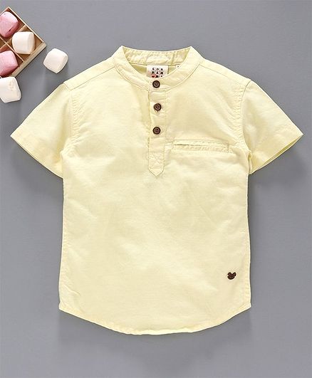 Ed-a-Mamma Half Sleeves Oxford Shirt With Welt Pockets - Yellow