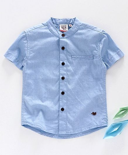 Ed-a-Mamma Half Sleeves Oxford Shirt With Welt Pockets - Blue