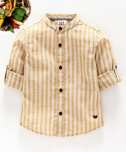 Ed-a-Mamma Striped Linen Shirt with Roll-Up Sleeves - Mustard