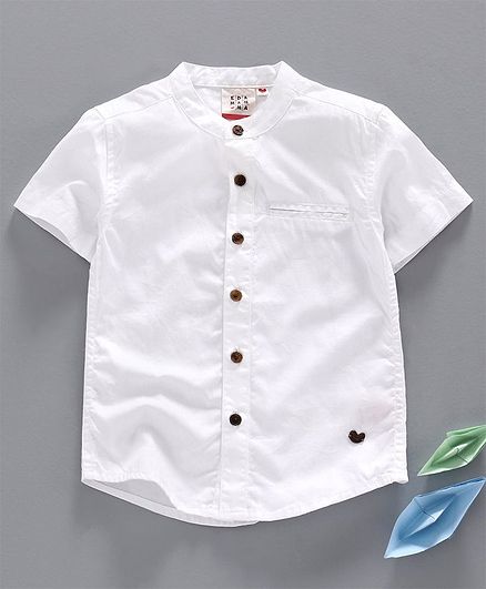 Ed-a-Mamma Half Sleeves Oxford Shirt With Welt Pockets - White