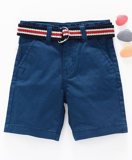 Ed-a-Mamma Solid Colour Shorts With Striped Belt - Navy Blue
