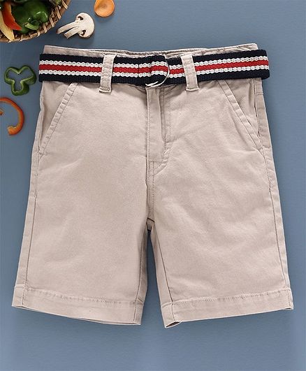 Ed-a-Mamma Solid Colour Shorts With Striped Belt - Beige