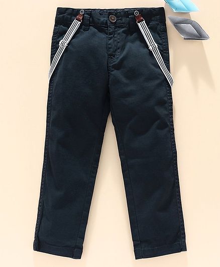 Ed-a-Mamma Washed Twill Cotton Trousers With Suspenders - Navy