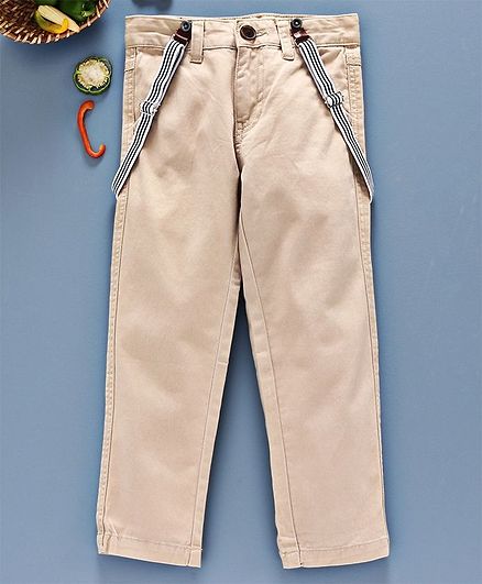 Ed-a-Mamma Washed Twill Cotton Trousers With Suspenders - Beige
