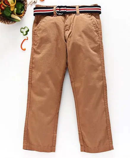 Ed-a-Mamma Washed Twill Cotton Slim Fit Trousers - Brown