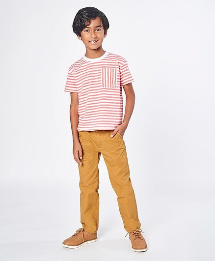 Ed-a-Mamma Washed Twill Cotton Slim Fit Trousers - Tobacco