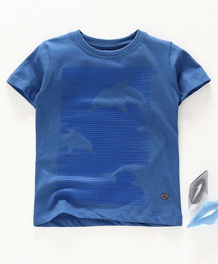 Ed-a-Mamma Playful Half Sleeved Knit Tee With Dolphin Print - Royal Blue
