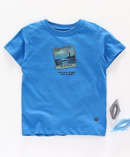 Ed-a-Mamma Half Sleeved Knit Tee With Photoprint - Blue