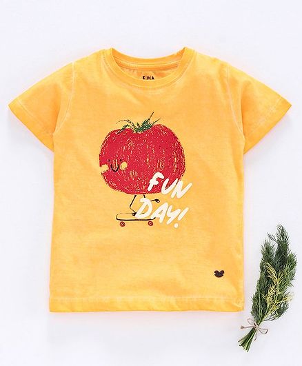 Ed-a-Mamma Half Sleeves Soft Wash Tee With Puff Print - Yellow