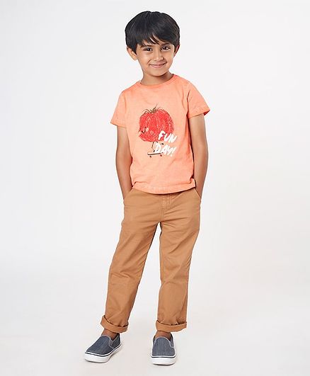 Ed-a-Mamma Half Sleeves Soft Wash Tee With Puff Print - Coral