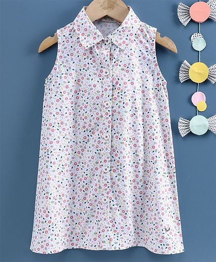 Ed-a-Mamma Sleeveless Printed Racer Back Dress With Shirt Collar - Pink