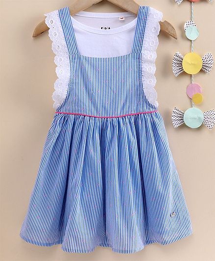 Ed-a-Mamma Striped Pinafore With Lace Detail & Sleeveless Tee - Blue