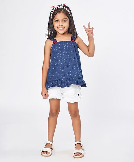 Ed-a-Mamma Sleeveless Printed Polka Strappy Top With Back Overlap - Navy Blue