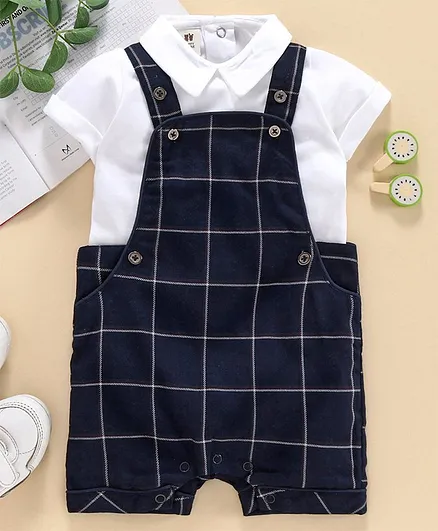 ToffyHouse Dungaree Style Romper with Half Sleeves Inner Tee - Blue