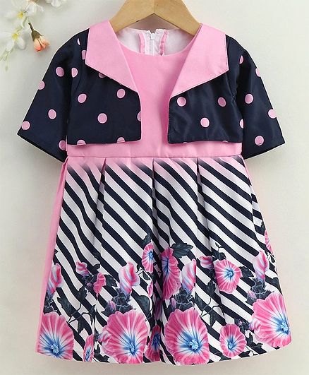 Rassha Half Sleeves Flower Print Dress - Light Pink