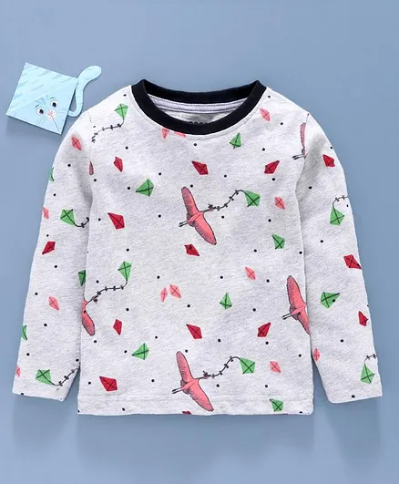 Rikidoos Full Sleeves Kite Print T-Shirt - Grey