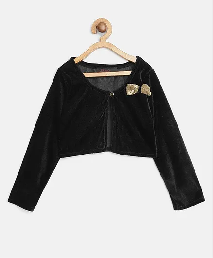 Pspeaches Sequin Bow Detailing Full Sleeves Shrug - Black