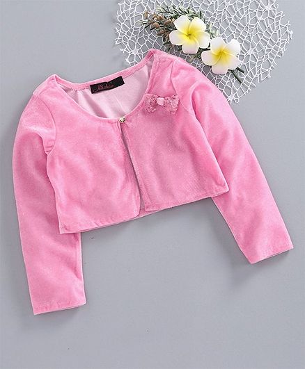 Pspeaches Bow Embellished Full Sleeves Shrug - Pink