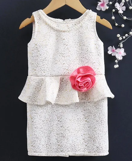 The KidShop Golden Foil Printed Sleeveless Peplum Dress - Off White