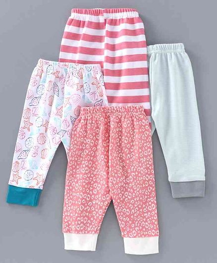 BUMZEE Pack of 4 Full Length Leopard Print & Striped Pajamas - Pink