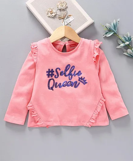 Babyhug Full Sleeves Top with Frills and Sequins Design - Peach