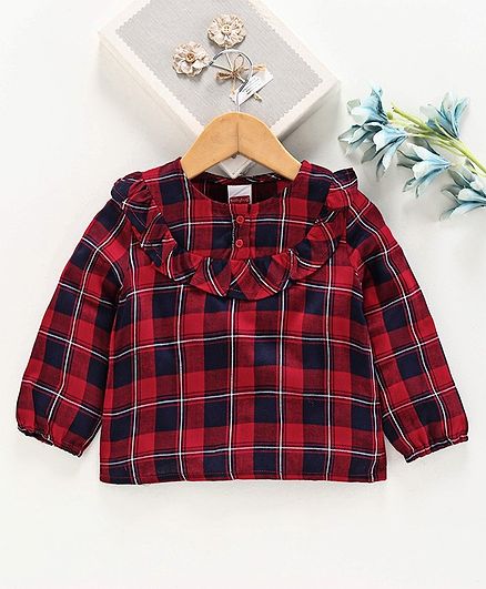 Babyhug Full Sleeves Check Tee -Red Black