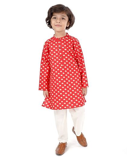 Babyhug Full Sleeves Printed Kurta - Orange