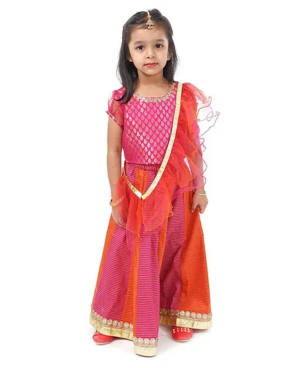 Babyhug Cap Choli & Lehenga With Dupatta Sequin Detailing - Pink