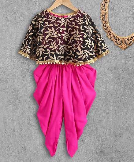 M'andy Printed Three Fourth Sleeves Cape & Dhoti - Black