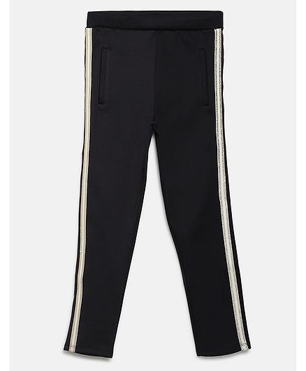 Natilene Full Length Side Striped Jeggings - Black