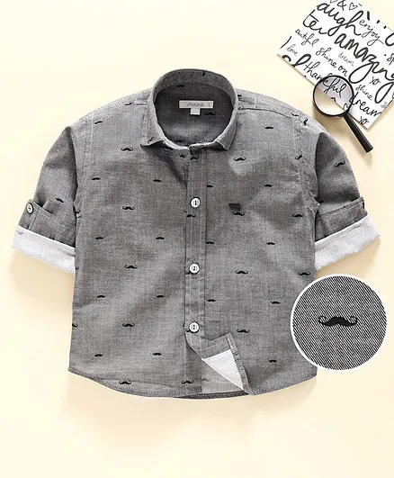 Attack Full Sleeves Shirt Moustache Print - Grey