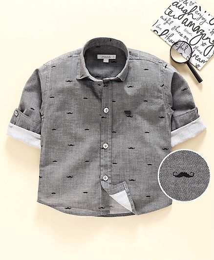 Attack Full Sleeves Shirt Moustache Print - Grey