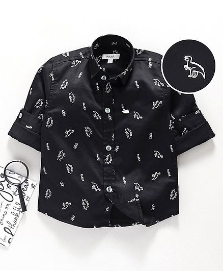 Attack Full Sleeves Shirt Dino Print - Black