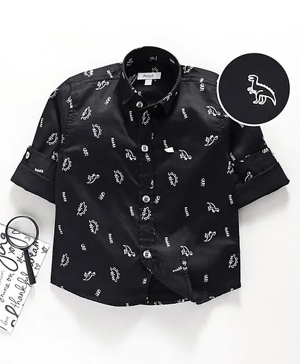 Attack Full Sleeves Shirt Dino Print - Black