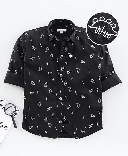 Attack Full Sleeves Shirt Dino Print - Black